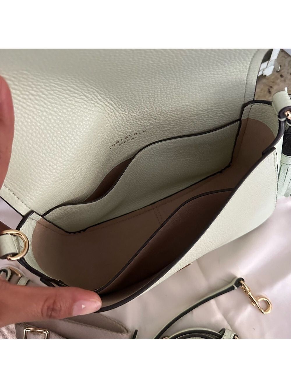 New Tory Burch Thea web flap green mist double straps - Picture 7 of 10